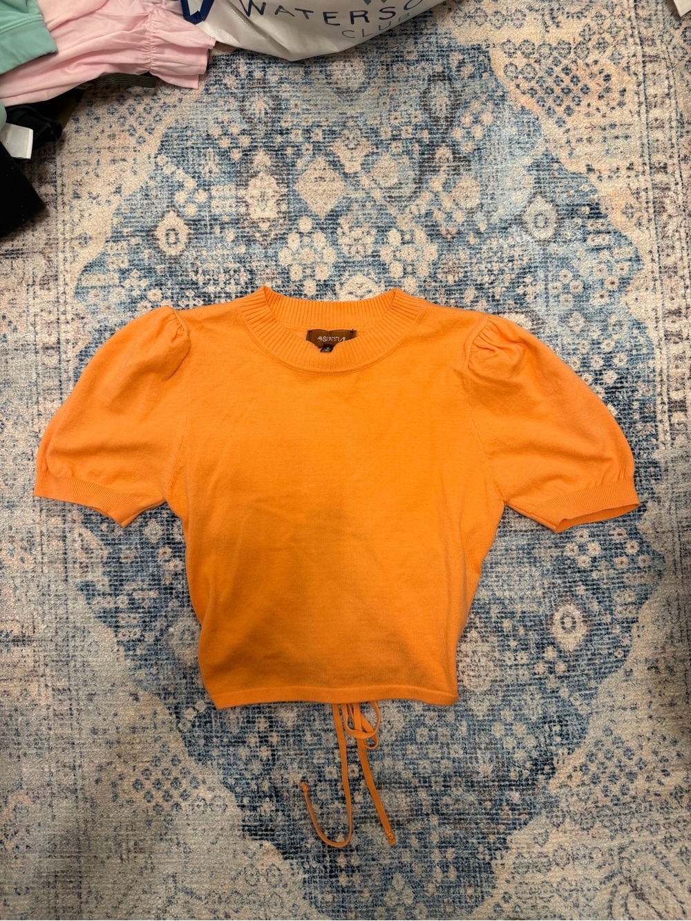 4SI3NNA Orange Puff Sleeve Knit Top